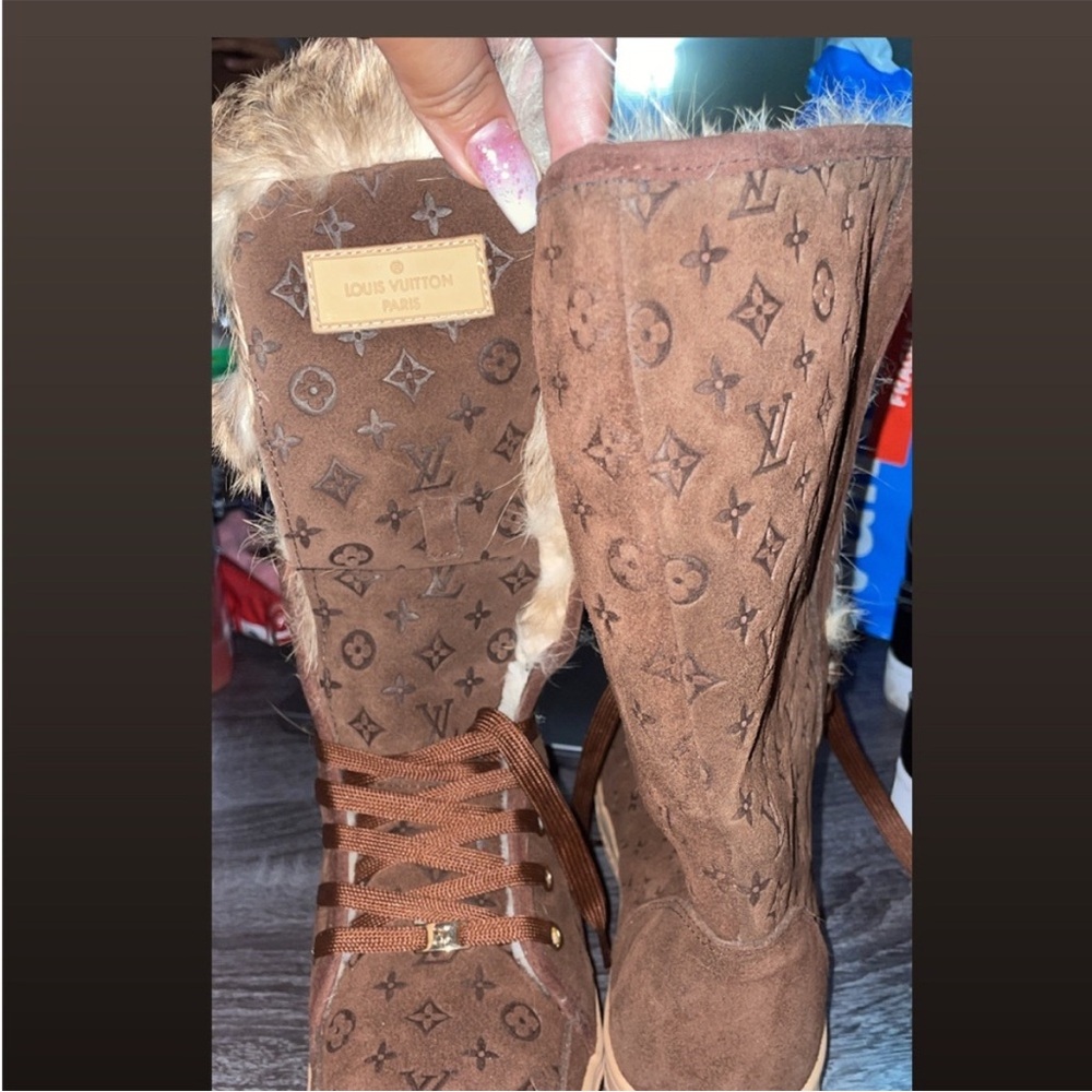 Louis Vuitton Monogram Brown Fur Winter Boots